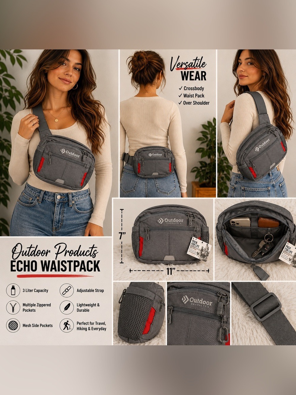 Outdoor Products Echo Waistpack Crossbody Sling Backpack NWT